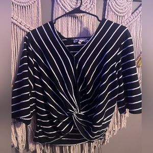 Stripped cropped bell sleeve top